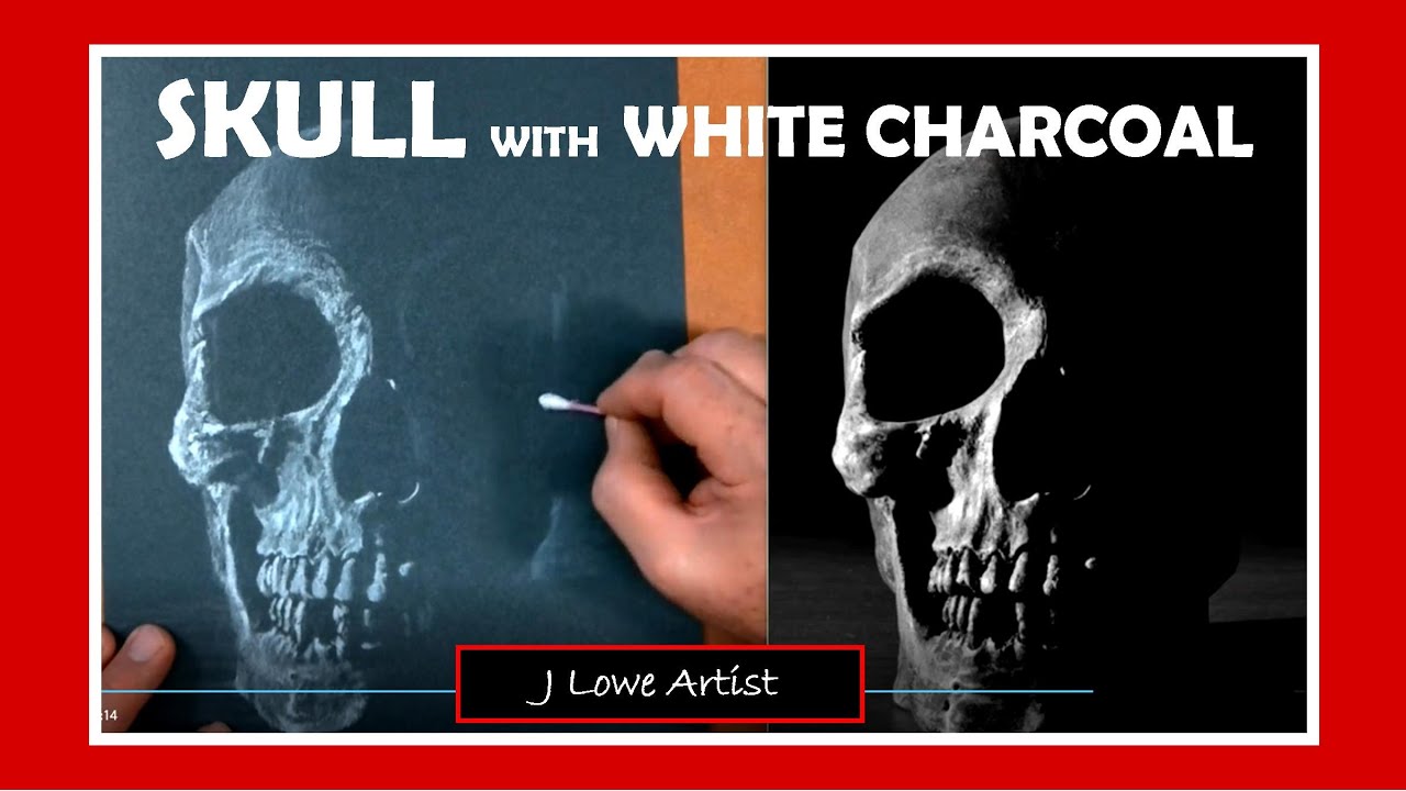 HOW TO DRAW A SKULL STEP BY STEP FOR BEGINNERS: White Charcoal drawing on Black Paper