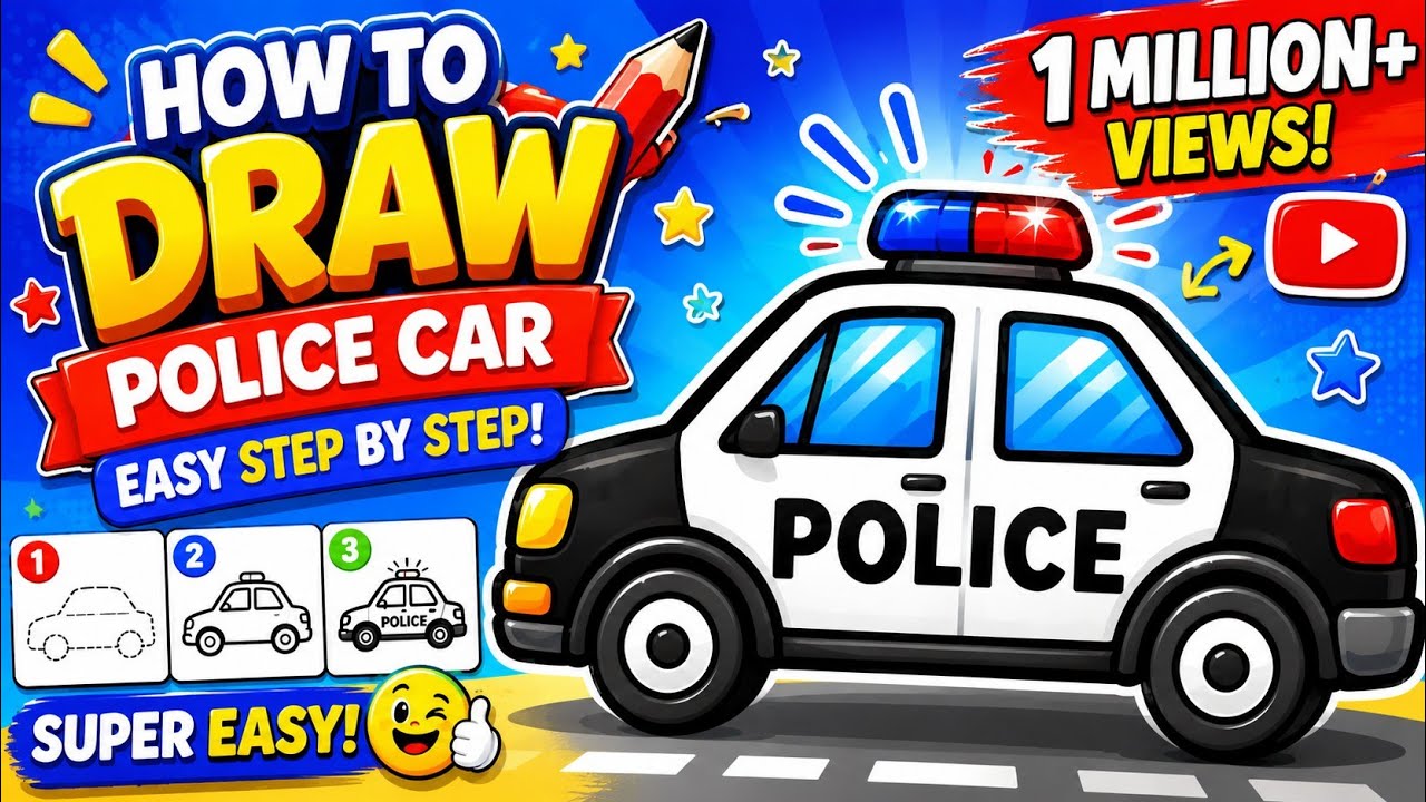Police car drawing 😍 | Step by step car drawing| Easy car drawing tutorial || Learn & Colour ||