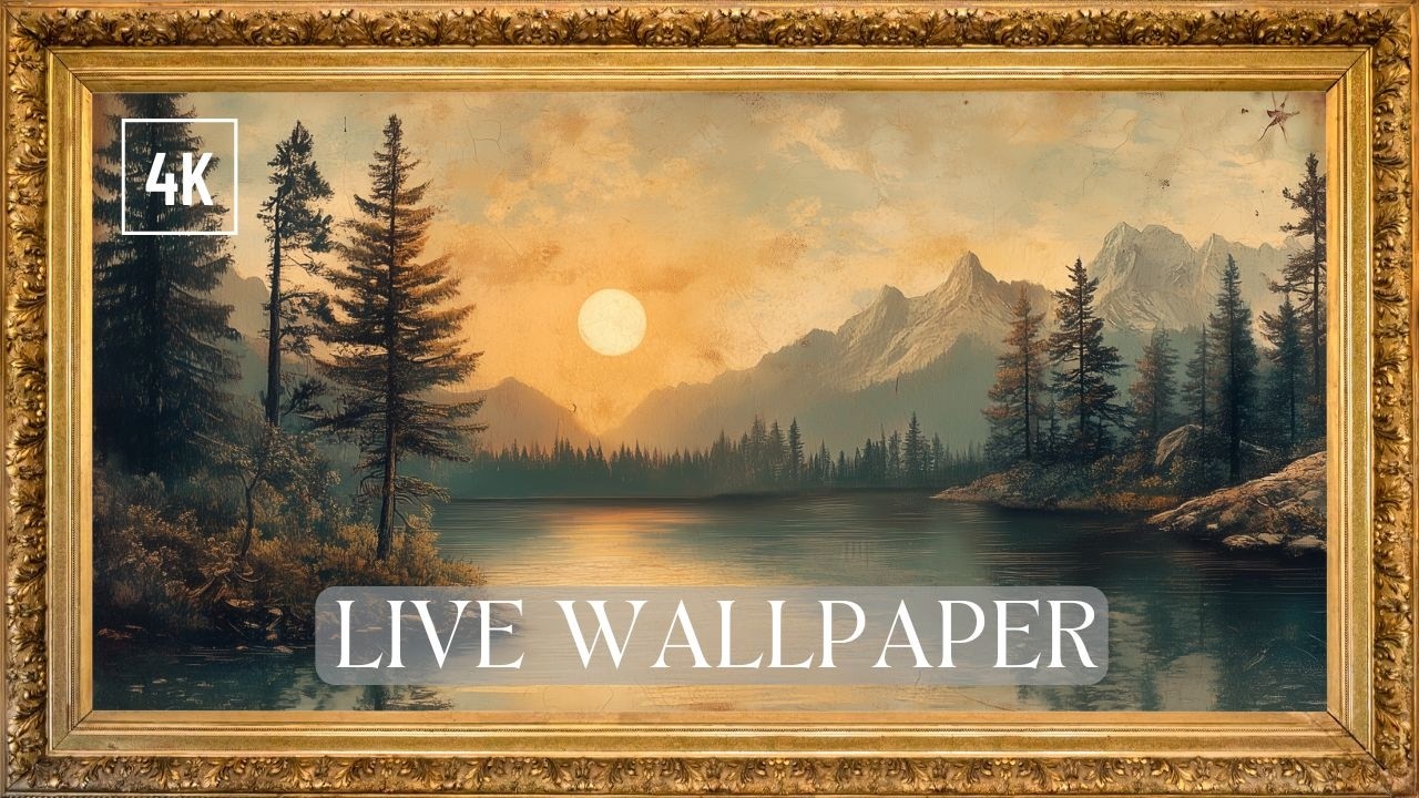 Animated Painting Screensaver 4K | Golden Sunset Mountain Lake | Frame TV Art in Gold Frame