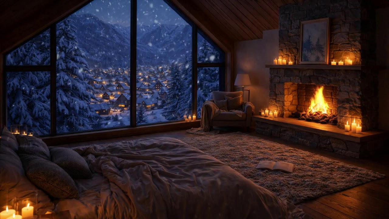 Winter Cabin Ambience 🔥 Fireplace Sounds for Deep Sleep, Insomnia Relief & Relaxation (No Music)
