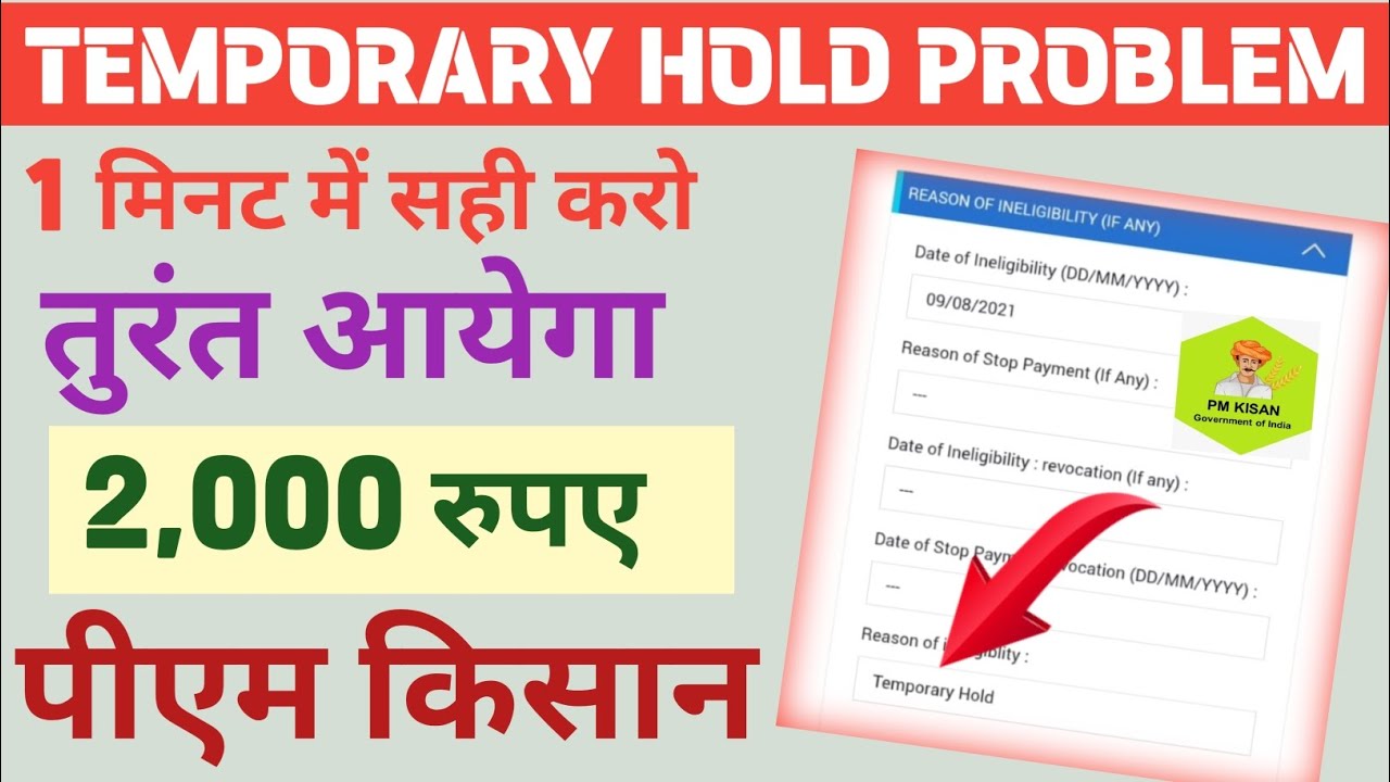 पीएम KISAN TEMPORARY HOLD KAISE सही करें| Pm kisan 20 kist bank mein kab