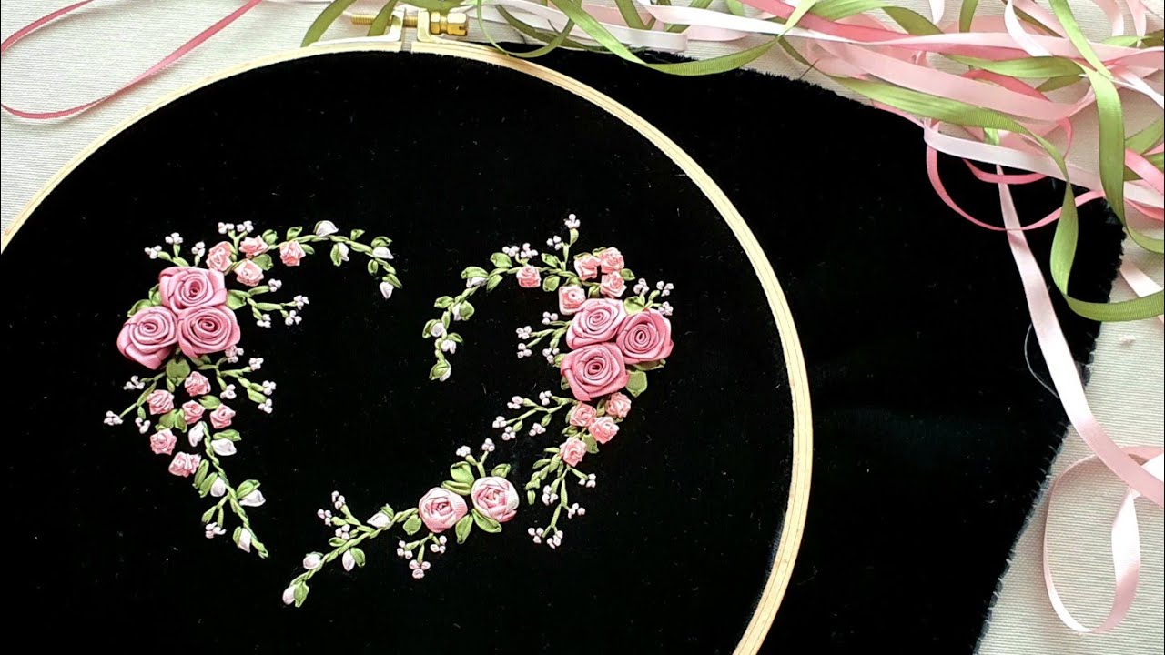KURDELE NAKIŞI İLE KALP DESENİ | RIBBON EMBROIDERY