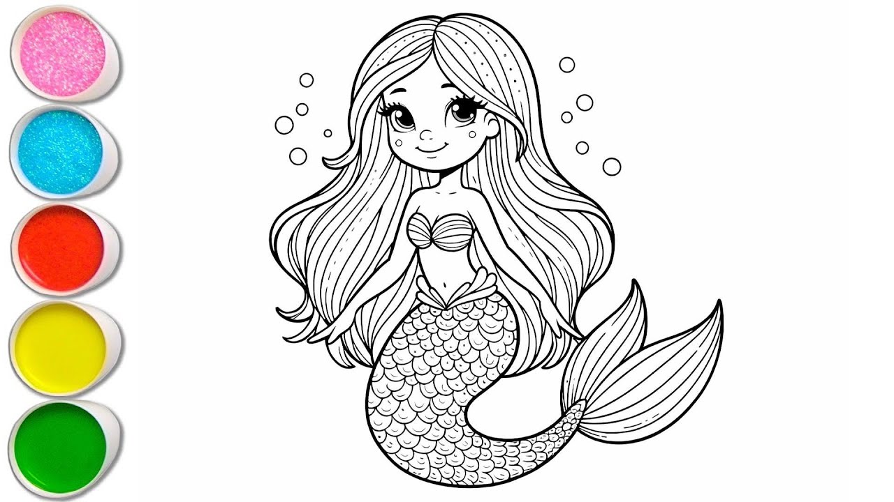 Cute Mermaid Drawing for kids, Painting & Coloring for kids, Toddlers | Let's Draw Together