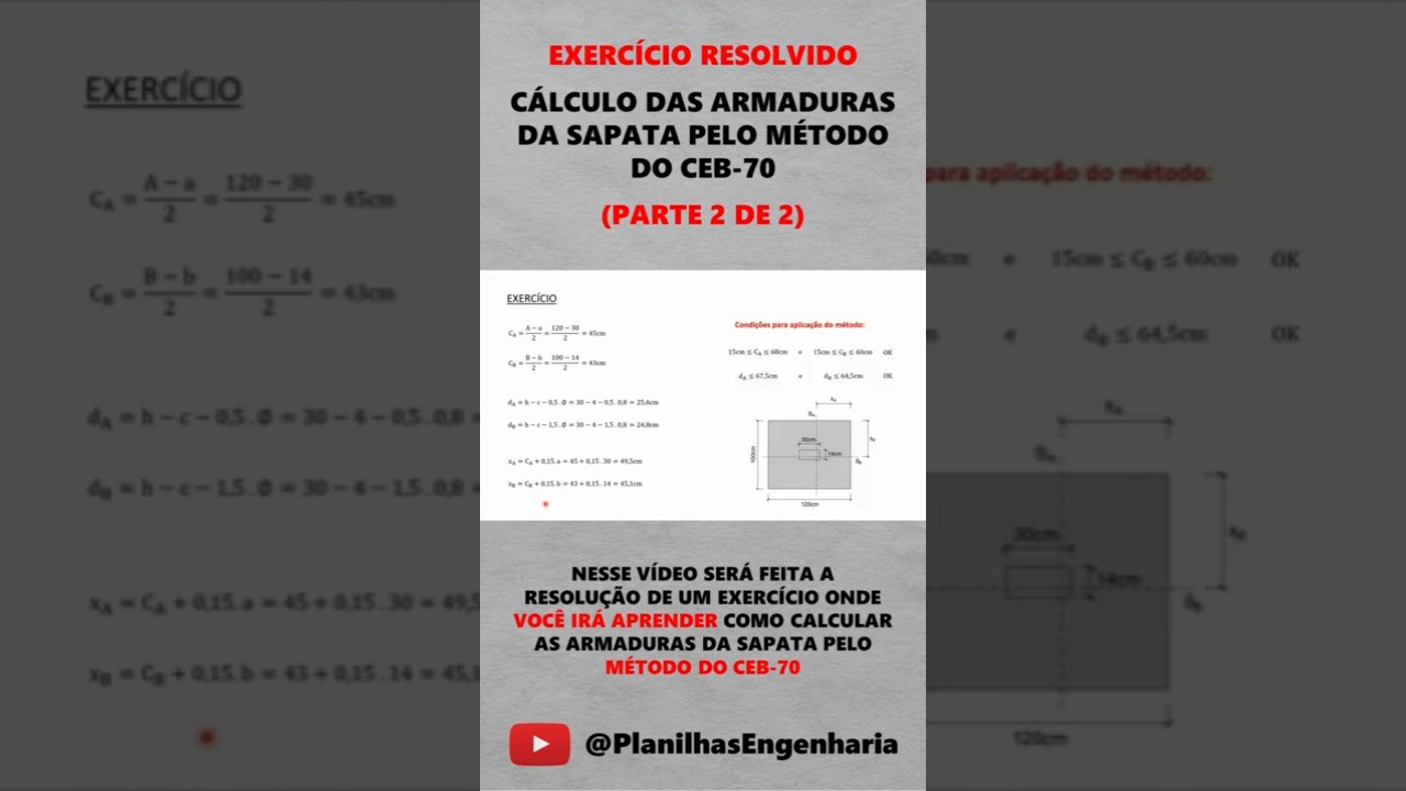 [Parte 2 de 2] Exerc&iacute;cio Resolvido - C&aacute;lculo das armaduras da sapata pelo m&eacute;todo do CEB-70
