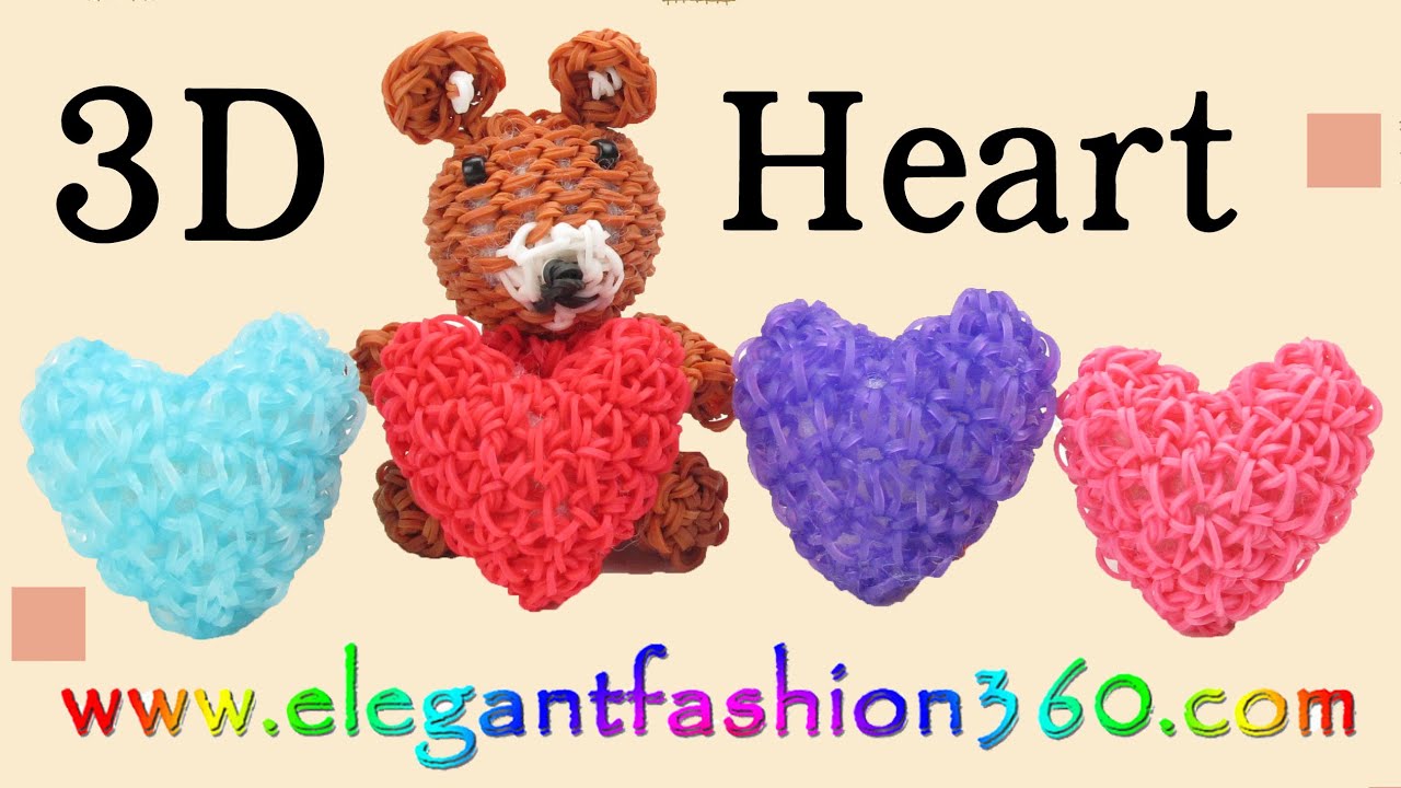 Rainbow Loom Heart 3D Charms/Праздничные/Дни святого Валентина - Урок по плетению лент