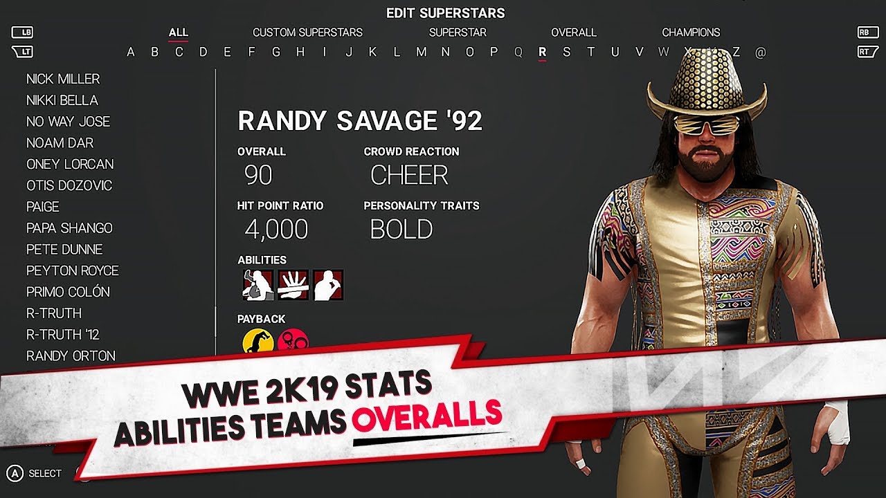 WWE 2K19 All Superstar Overalls, Stats, & Teams (100+ Characters)