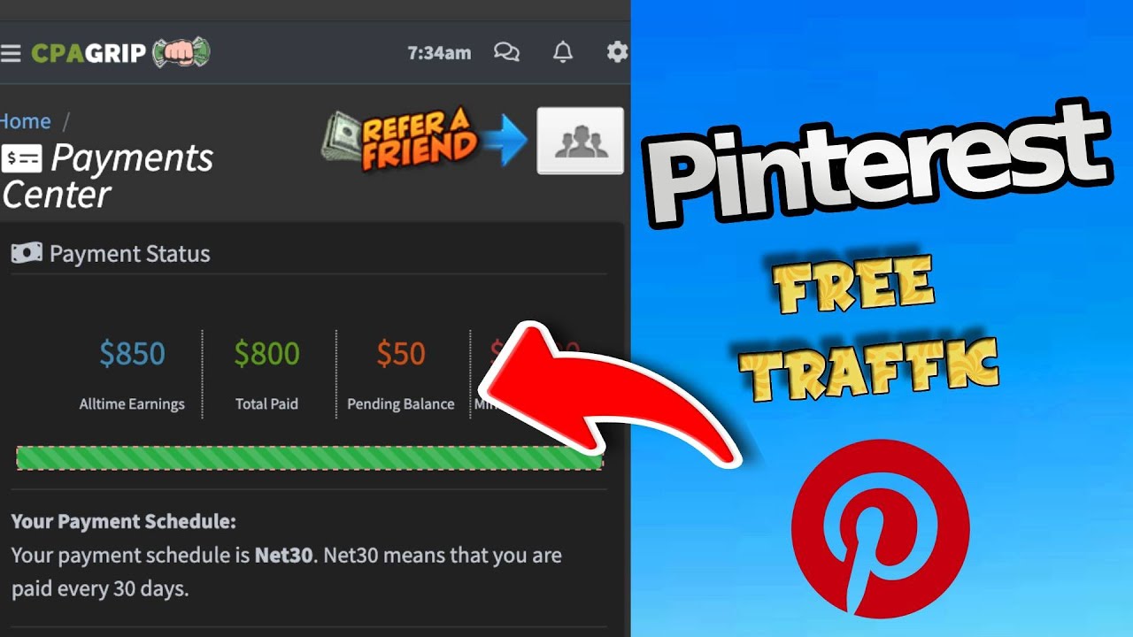 cpa marketing + 800$ |cpa grip promoting method pinterest free traffic | affiliate| طريقة ترويج عروض