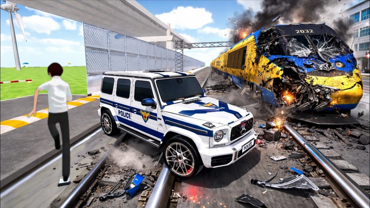 3D Driving Class Police G Wagon vs High Speed Train Crash 😱🔥 | Extreme Accident Gameplay