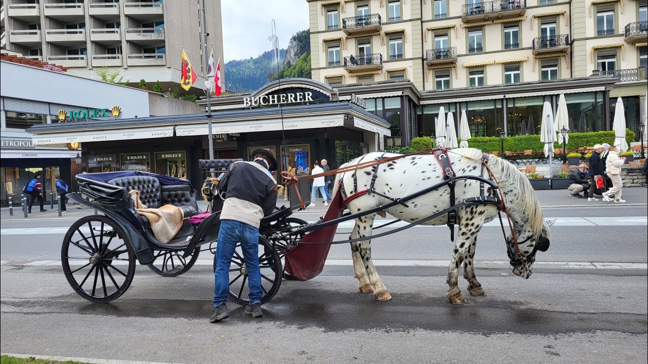 Horse carriage ride in the beautiful city of Interlaken, Switzerland