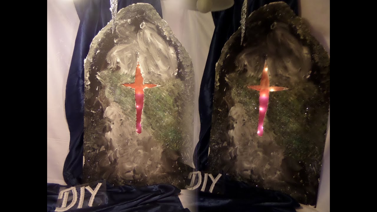 DIY: Toller großer LED GRABSTEIN BASTELN, leicht gemacht- HALLOWEEN DEKO Upcycling :))
