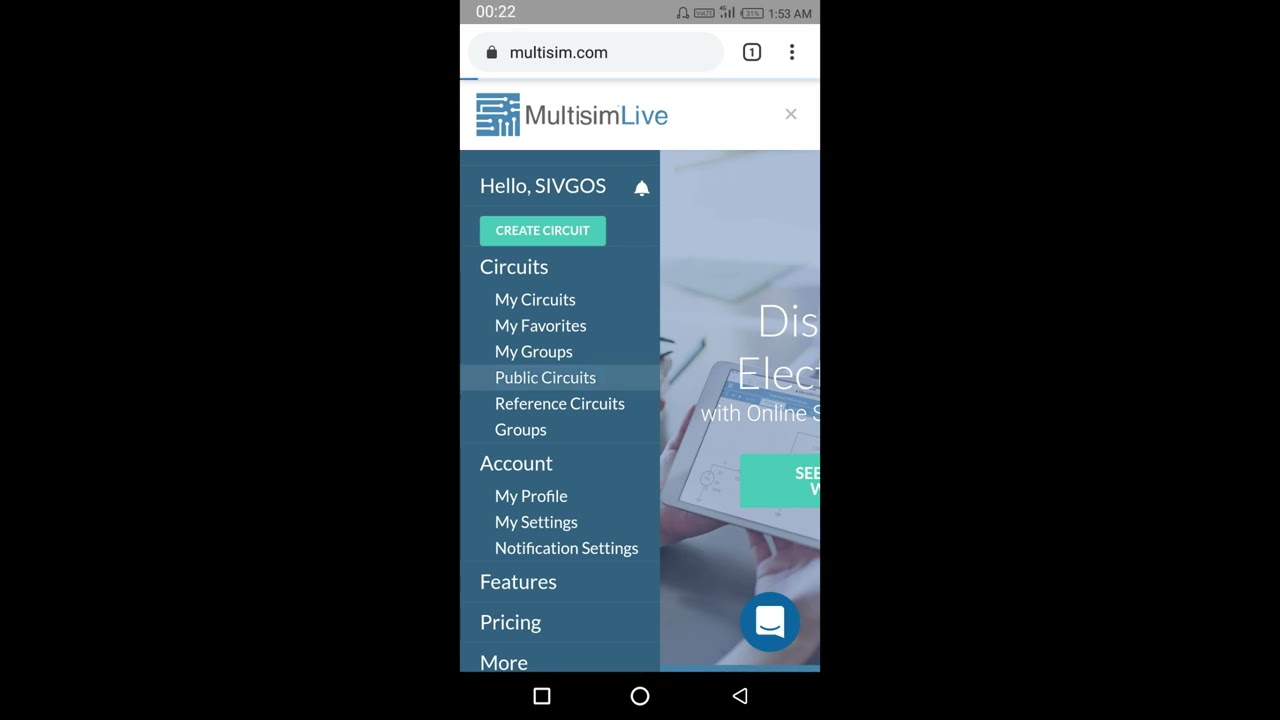 Circuit Simulation with Multisim Web on a Mobile Browser