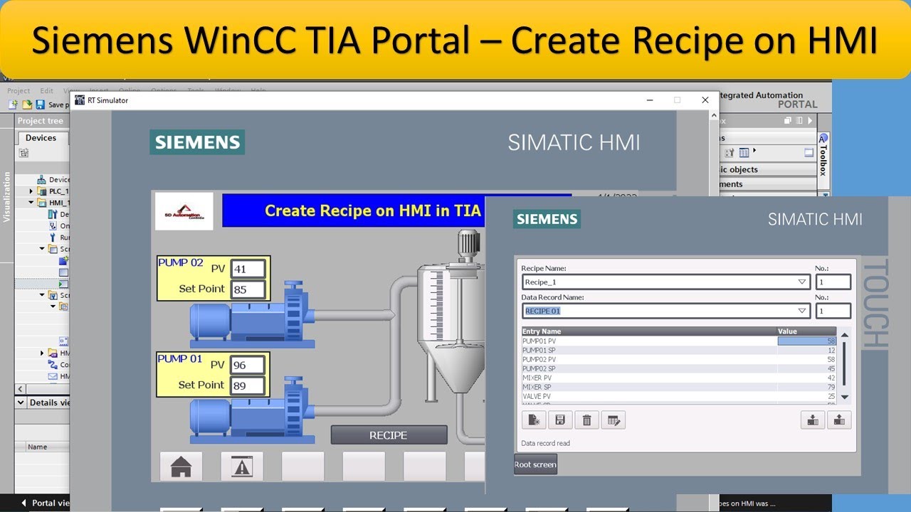 Siemens WinCC TIA Portal - Create Recipe on HMI | PLC/HMI tutorial | Industrial Automation