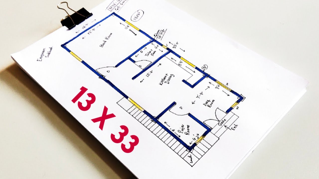 Simple 13 x 33 village house plan II 13 x 33 ghar ka naksha II 13 x 33 home design