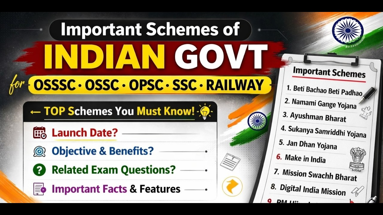 Important schemes of INDIA | OSSSC OSSC OPSC | Govt of india important schemes | Master Brain IQ