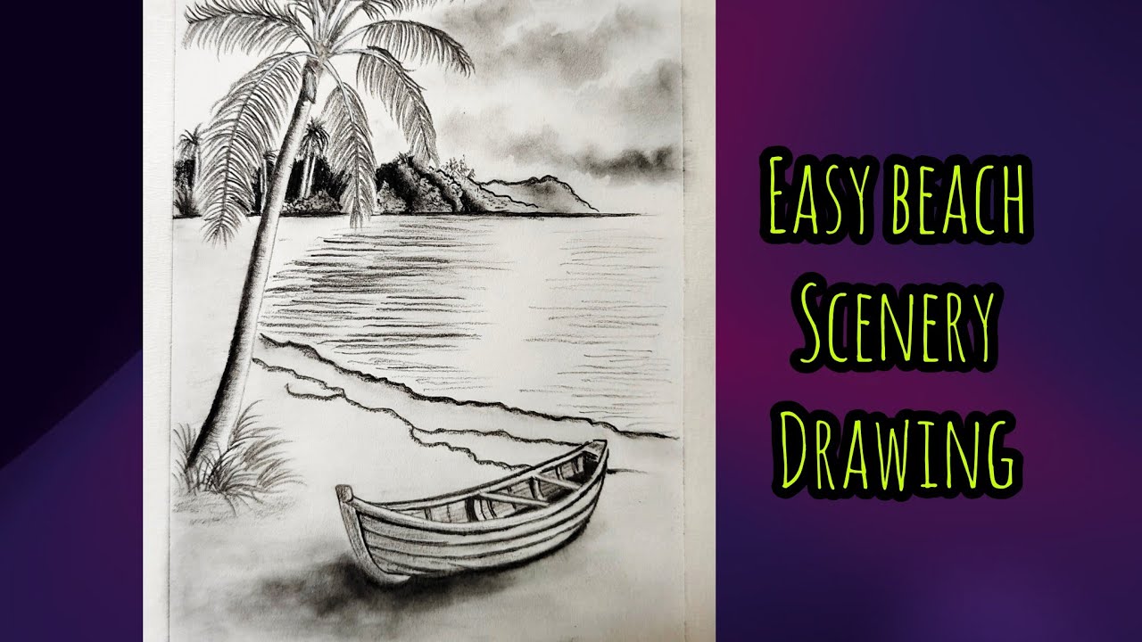 Beach scenery drawing step by step// easy pencil sketch for beginners 