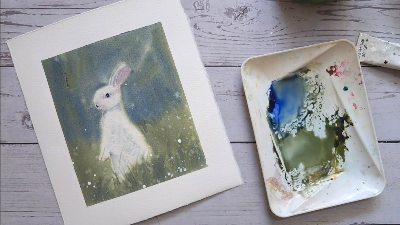 Watercolor bunny painting tutorial for Easter card.