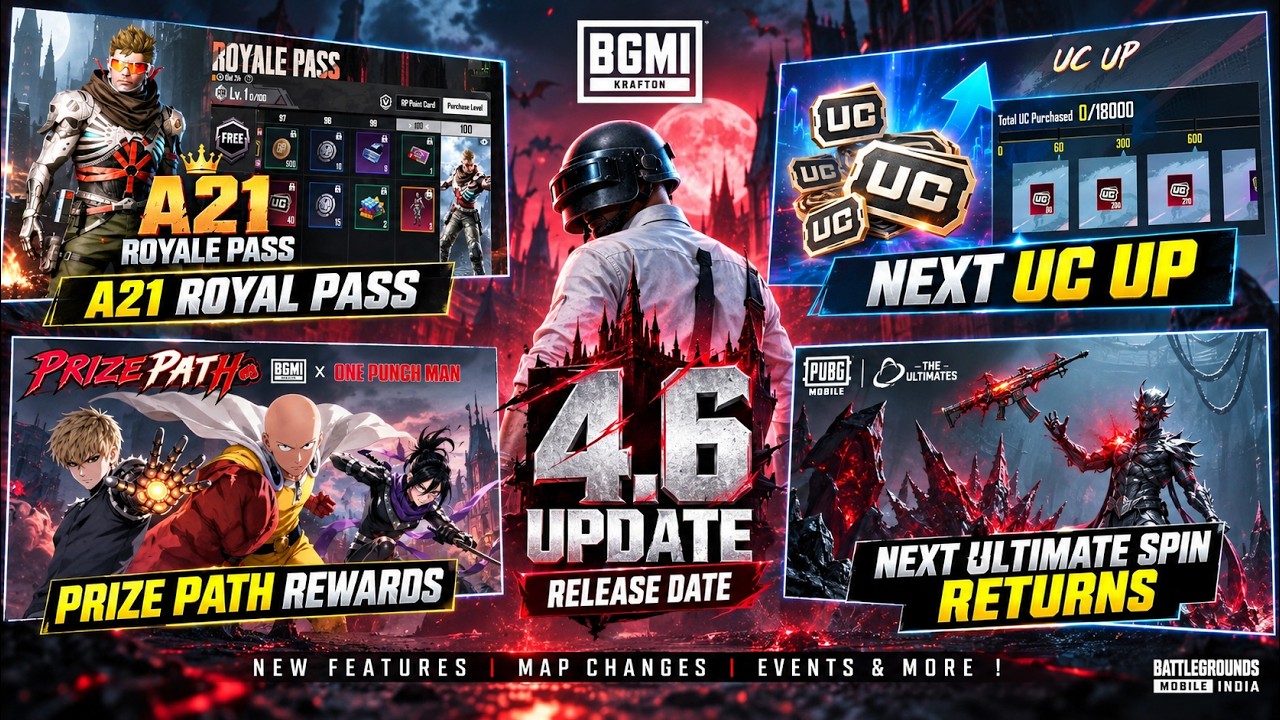BGMI A21 ROYAL PASS 🔥 Next UC UP, Prize Path Rewards, Ultimate Spin Return & 4.6 Update Date!