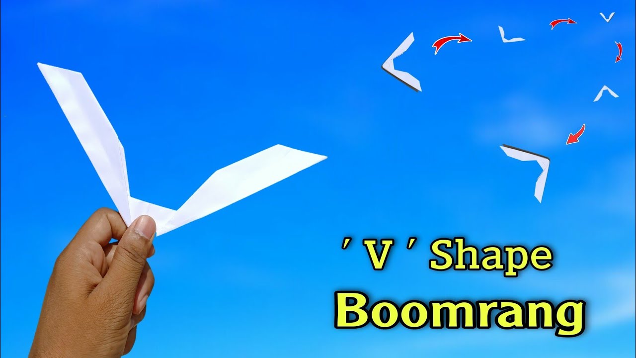 returnable paper boomrang, V shape returnable boomrang, origami flying boomrang, flying boomrang,