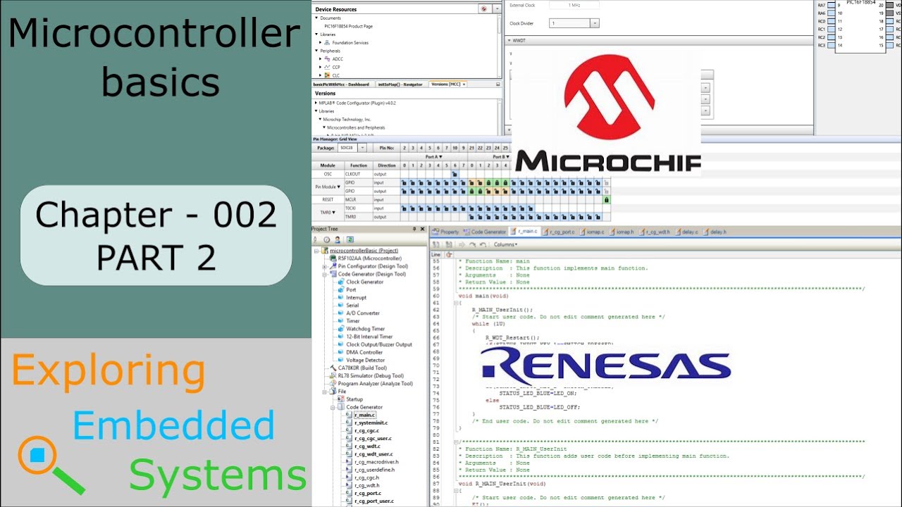 Microcontroller basics   002 Part2. MPLAB IDE MCC, RENESAS CS+  (IO Ports, LED blinking)