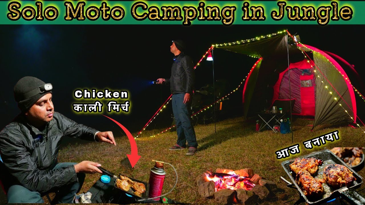 Solo Night Camping & Cooking Chicken Kaali Mirch | Camping in India | Riding With Peace