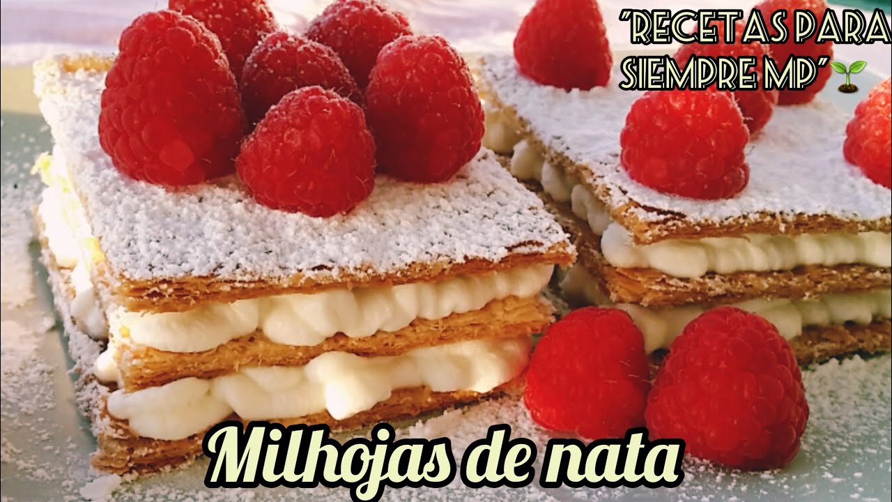 Receta de milhojas de nata con frambuesas fácil y económica, paso a paso