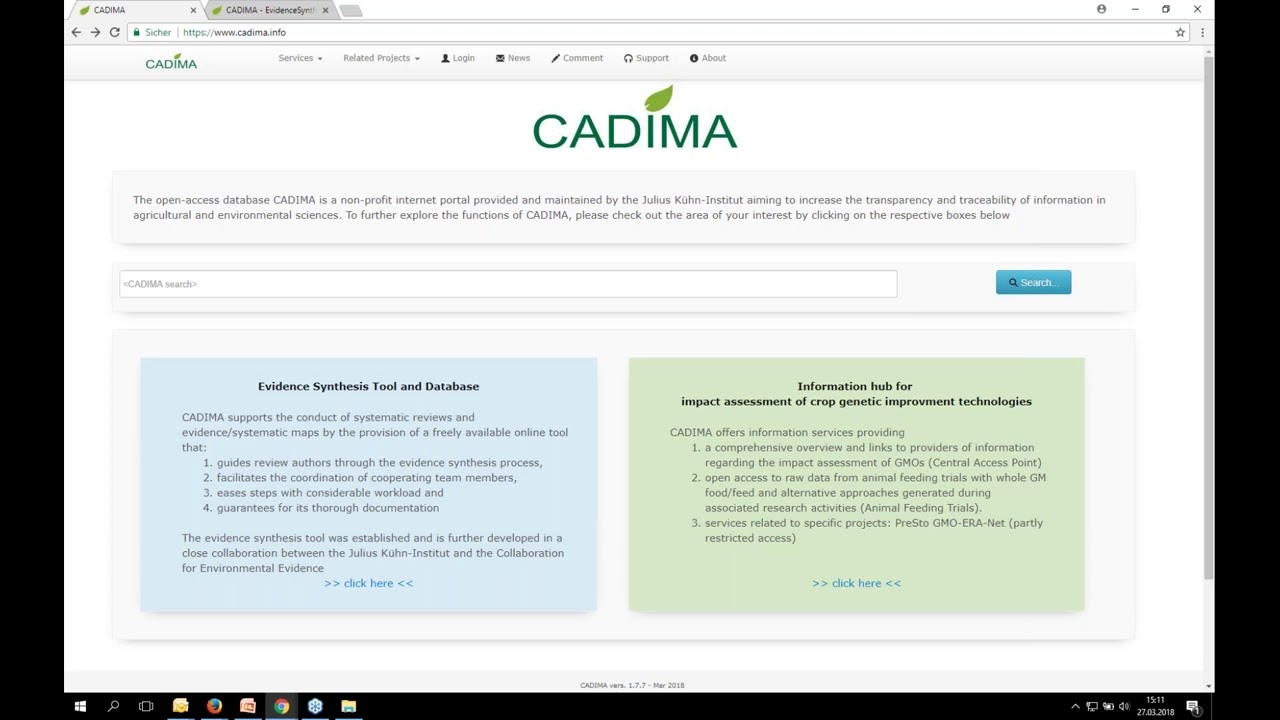 CADIMA: An Open Access online tool supporting the reporting and conduct of systematic reviews
