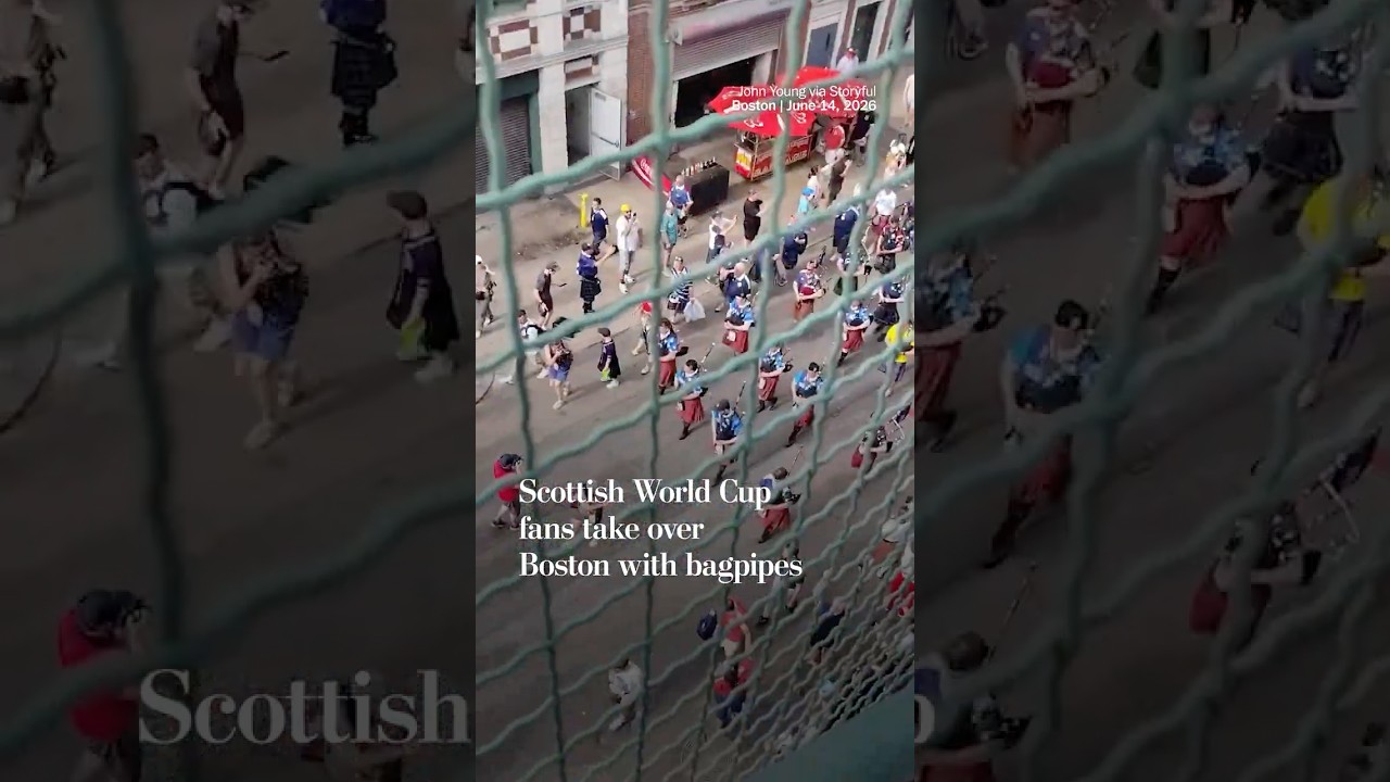 Scottish World Cup fans take over Boston with bagpipes