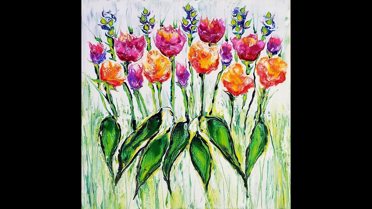 DA70 Acrylic Swiping w/ Abstract Colorful Flowers and Grass with Sandra Lett 060218