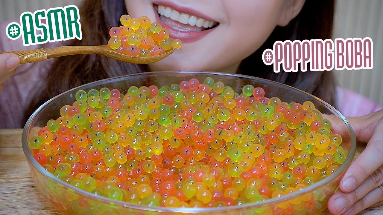 ASMR eating COLORFUL POPPING BOBA (FROG EGGS) , POPPING AND SOFT EATING SOUNDS | LINH-ASMR