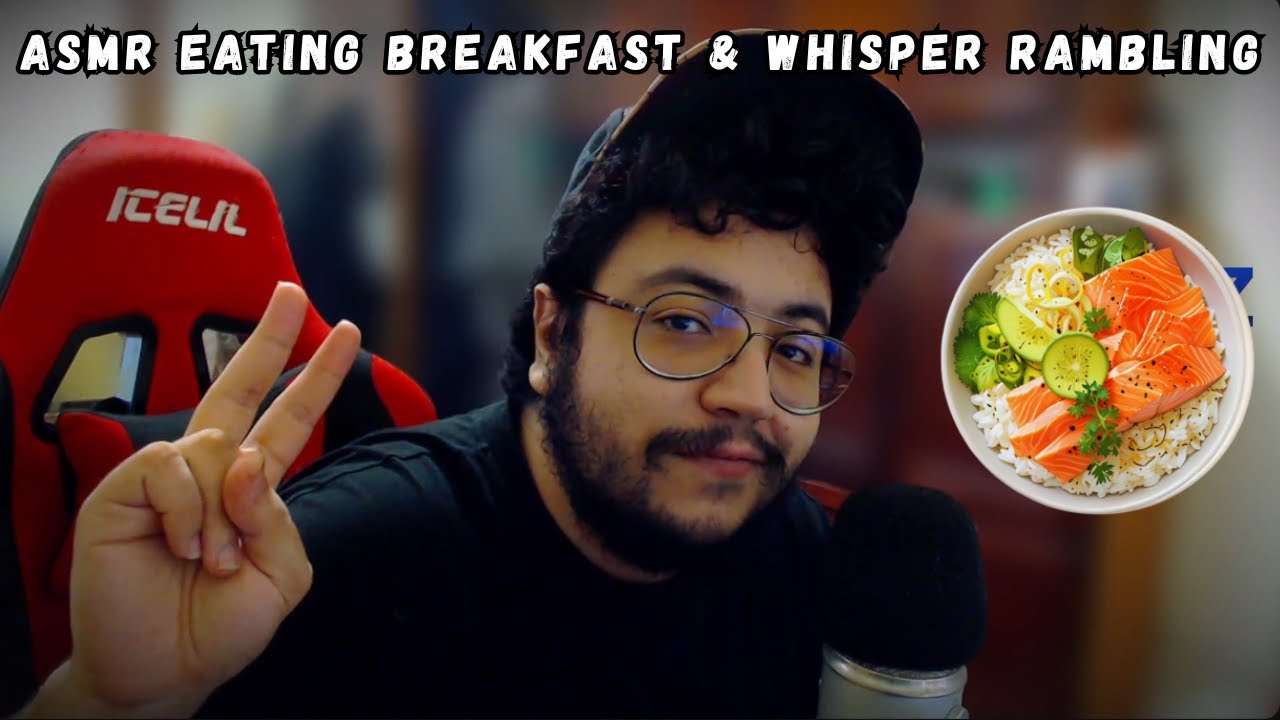 ASMR Eating Rice & Salmon for Breakfast & Whisper Rambling
