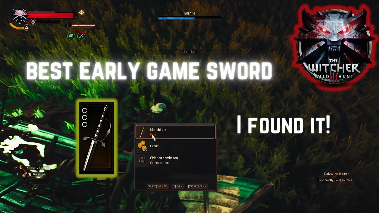 The Witcher 3: Wild Hunt - Finding Moonblade Silver Sword (BEST EARLY GAME SWORD) - 4k HD Gameplay