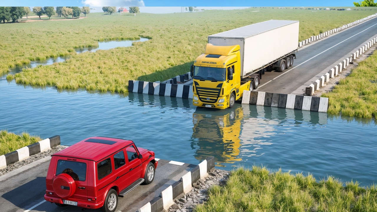 Испытание &laquo;Машины против лежачих полицейских в глубокой воде&raquo; №4 в BeamNG Drive!