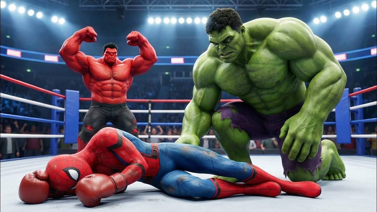 Unexpected Team-Up: Spider-Man & Hulk Knocked Out by Red Hulk in the Ring 😢| AI Superhero Short Film