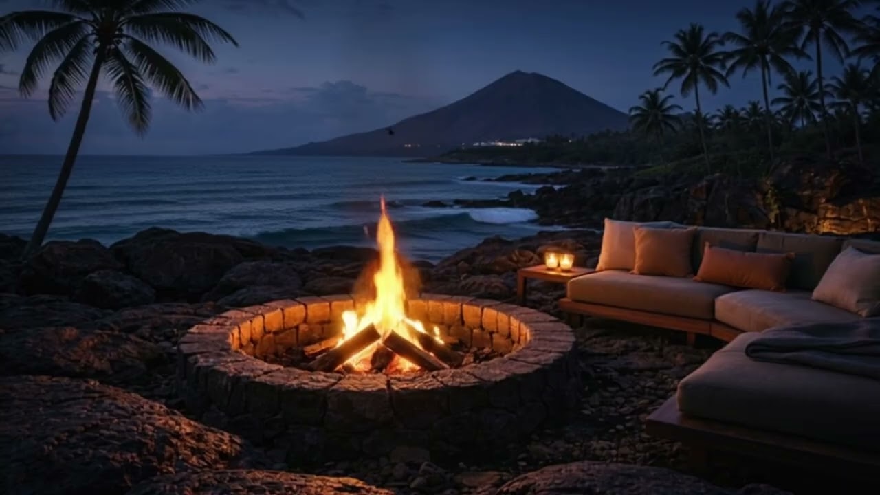 Cozy Beach Fire & Acoustic Guitar - Night Ambience for Relaxing, Studying or Sleeping