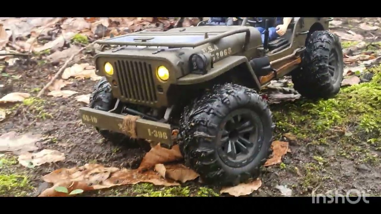 On a trail, the JJRC Willys Jeep 1:10 scale. Not a crawler, but so nice on the trail.