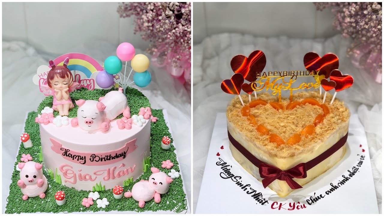 Trang trí bánh kem Heo con, bánh bông lan trứng muối - DiêuLinh Cake