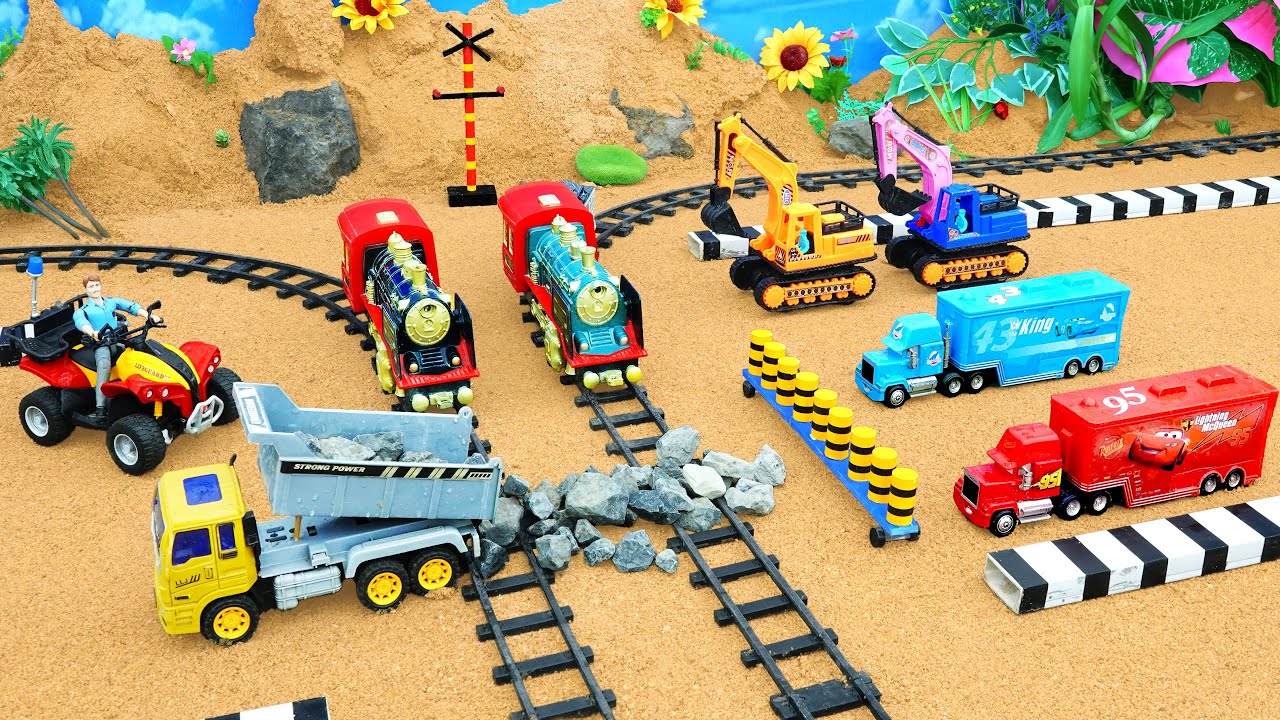Top diy tractor making mini concrete 2-way bridge |  diy Concrete Mixer fix Railway | Farm Village