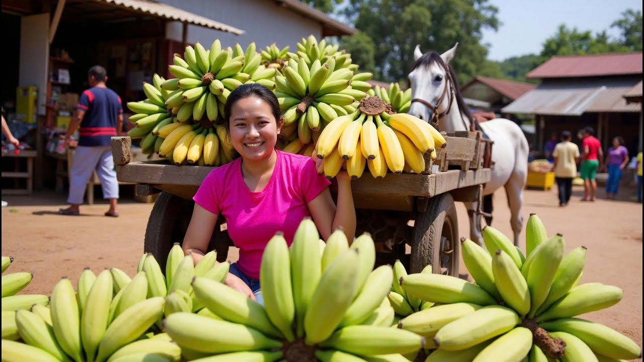 TIMELAPSE: Harvesting Bananas and Selling Fresh at the Local Market
