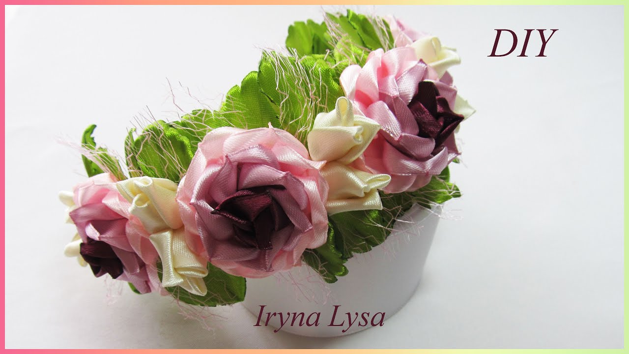 DIY Roses Headband, satin ribbon