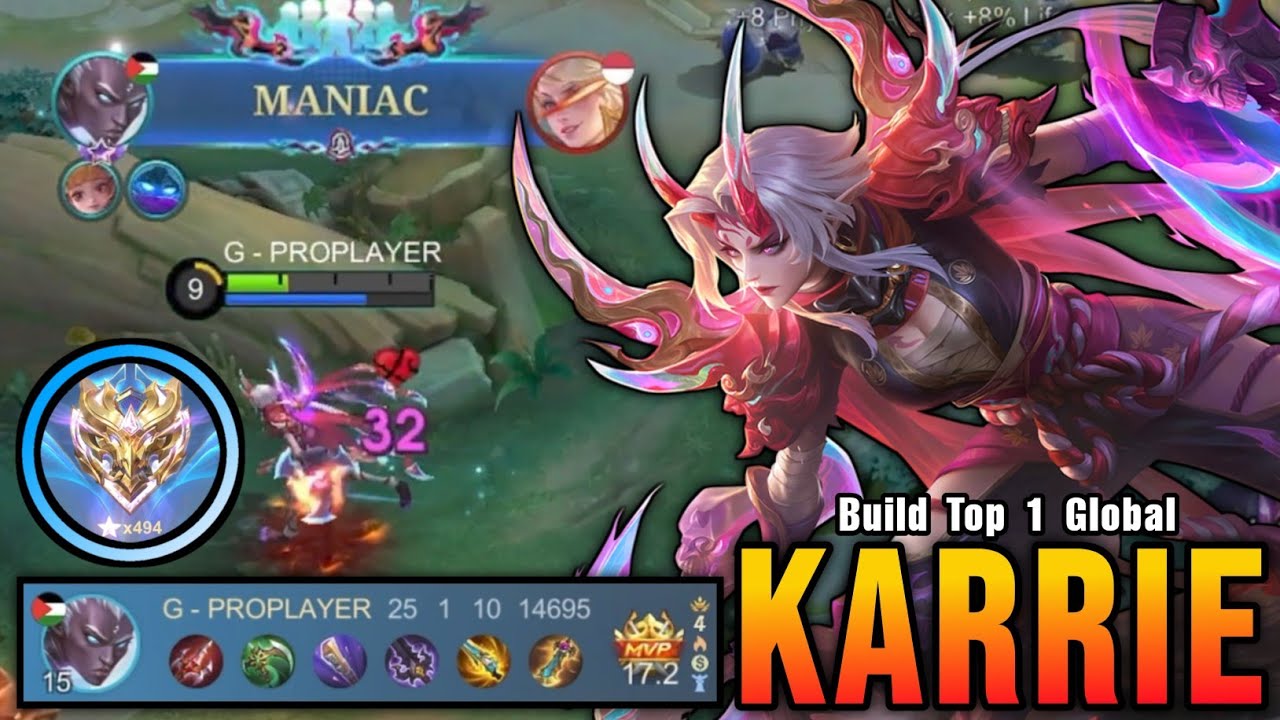 25 убийств + МАНЬЯК!! MVP 17,2 очка Karrie Лучшая сборка Gold Lane!! - Сборка 1 в мире Karrie ~ MLBB