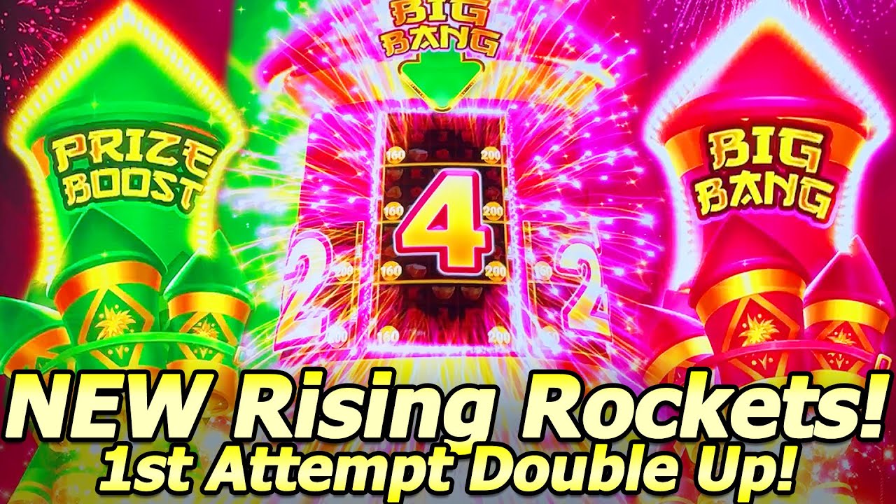 NEW Rising Rockets Emperor Slot Machine! 1st Attempt Double Up with Quadruple Reelsets in Las Vegas!