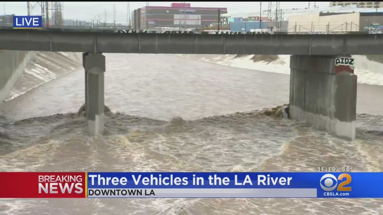 Multiple Cars Get Submerged By Fast-Flowing Los Angeles River