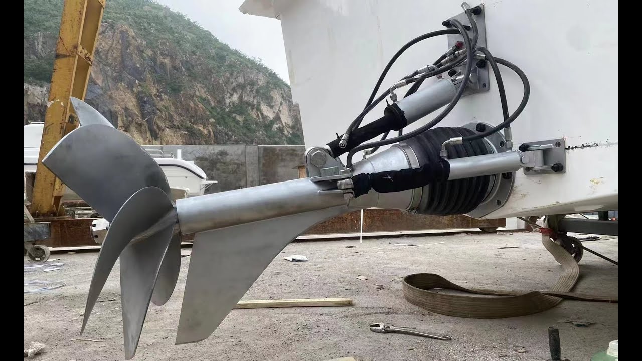 Latest high speed diesel fiberglass fishing boat with surface drive installation video