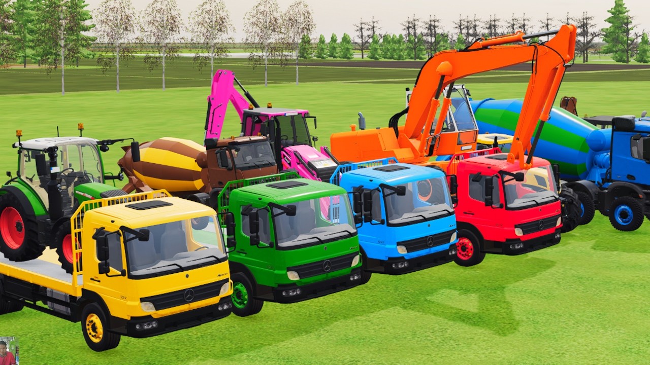 TRANSPORTING EXCAVATOR MIXER TRUCK TRACTORs Backhoe loaders with truck in Game FARMING SIMULATOR 22