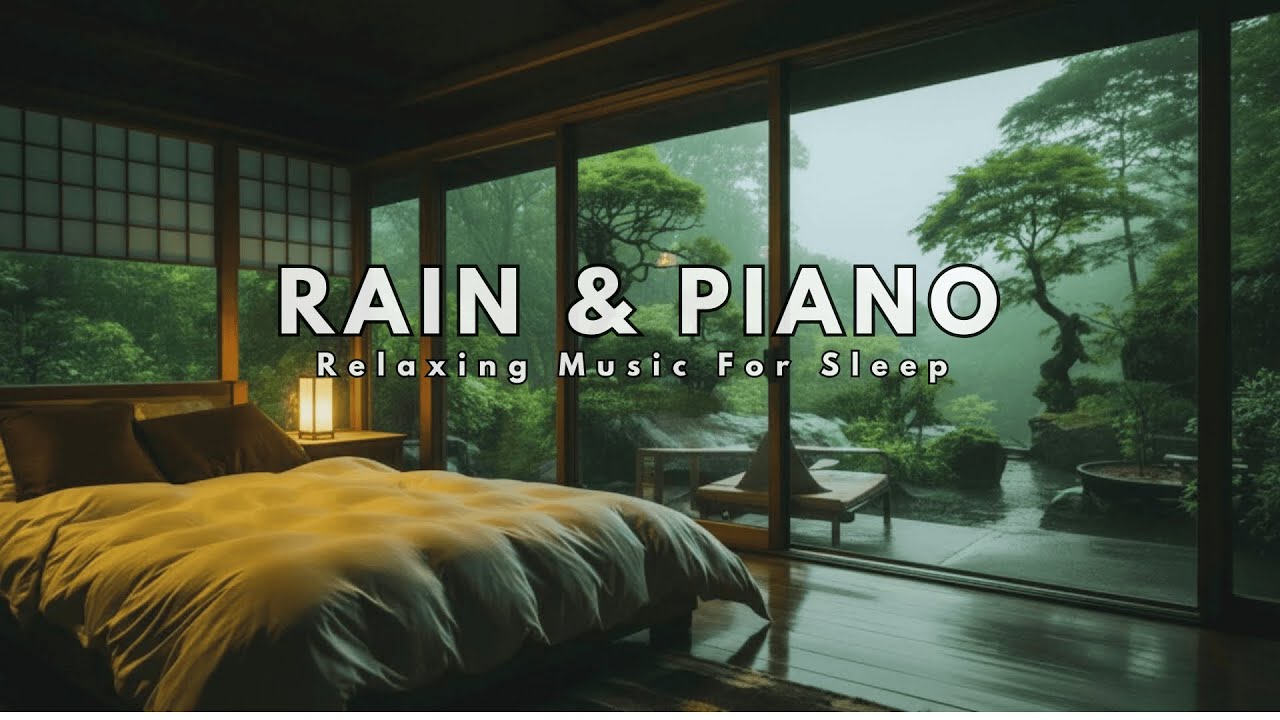 Relaxing Piano & Rain 😴 Warm Cozy Bedroom Ambience for Stress Relief & Sleep