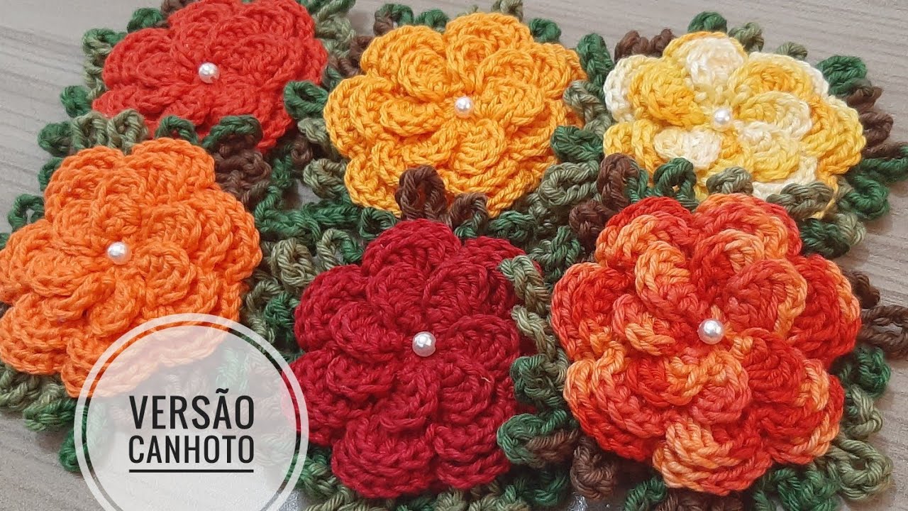 ( Versão Canhoto) Flor Viciada em Crochê com 7 pétalas