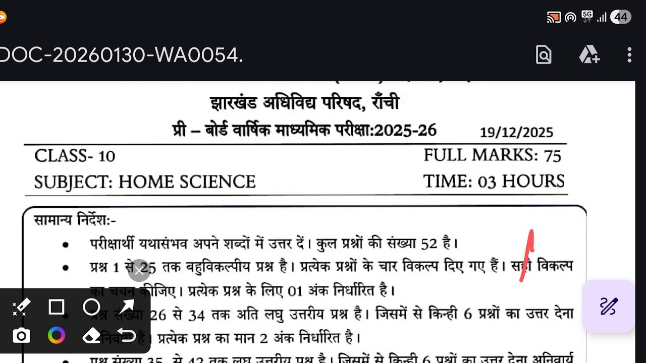2ed pre board for class 10th subject home science .