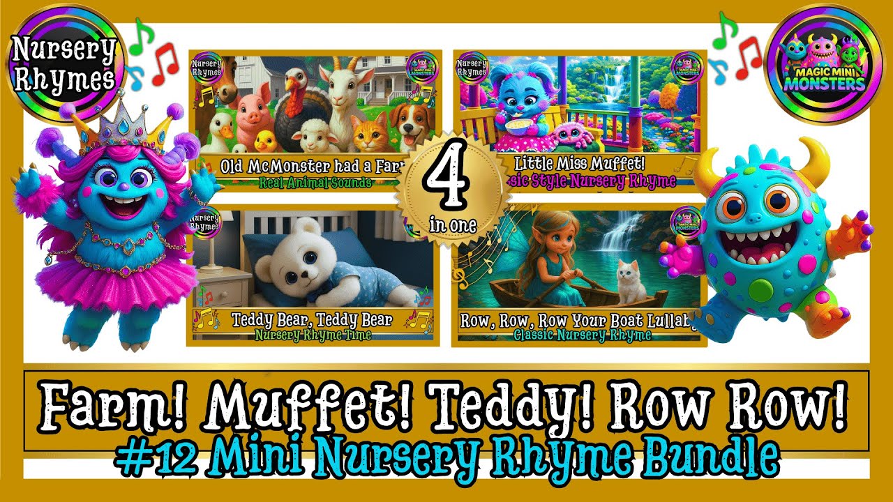 #12 Mini Nursery Rhyme Bundle | 4-in-1 Favorites | Kids Nursery Rhymes | Magic Mini Monsters