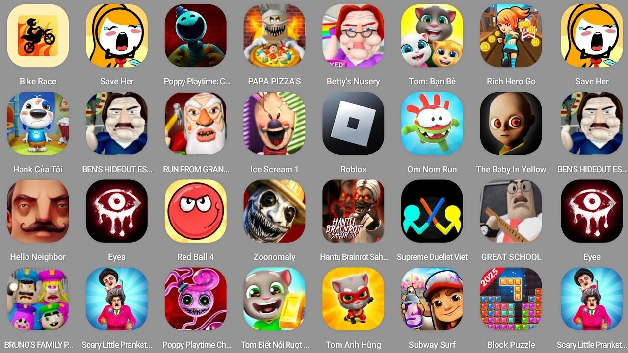 Roblox,Scary Teacher 3D,Poppy Playtime 4,Hide In The Backroom,Carnival of Terror,Spider Fuser..
