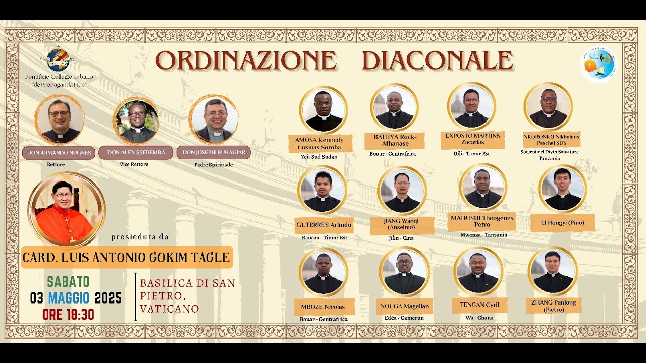 Ordinazione Diaconale - 2025 | Pontificio Collegio Urbano | 3 Maggio Sabato | 18:30